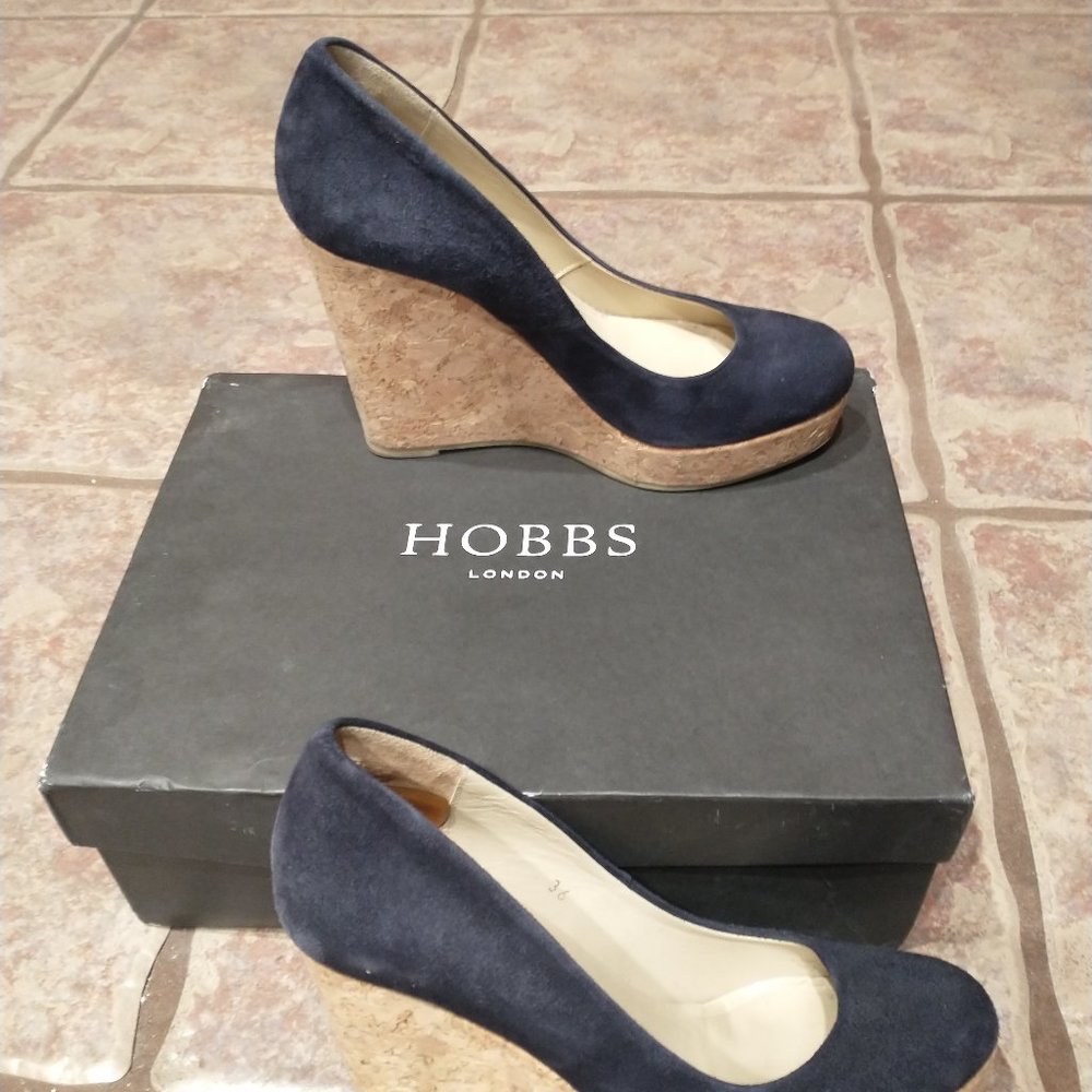 Kate Middleton Blue Suade Cork Wedge Heel Shoes